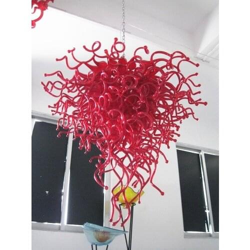 Red Chandelier Hand Blown Glass Home Lamps Living Room Hanging Drops Chandelier Light