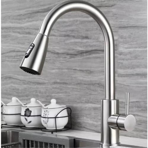 Kitchen Faucet Black Hot and Cold Water Pull Out Kitchen Tap Rotating Bathroom Sink Faucet With Sprinkler Basin Faucet Silver