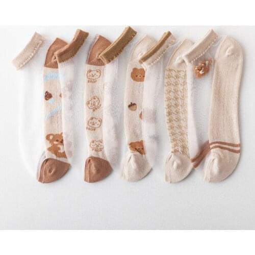 Summer gauze socks womens ankle transparent Cartoon Bear socks