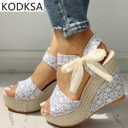 Hot Lace Leisure Women Wedges Heeled Women Shoes 2021 Summer Sandals Party Platform High Heels Shoes Woman High Heels