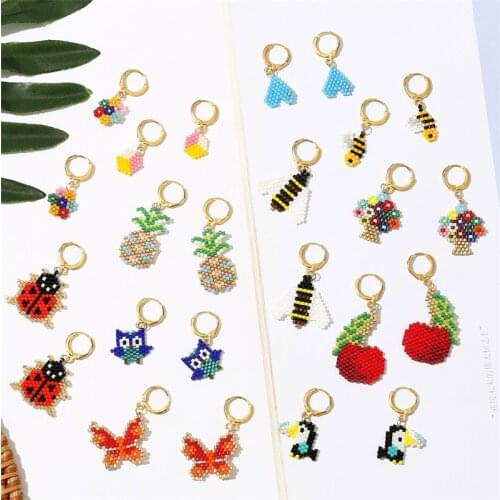 Cute Fruit Animal Insect Stud Earrings For Women Girls Gifts Accessories Fashion Handmade Glass Beaded Miyuki Earring Jewelry
