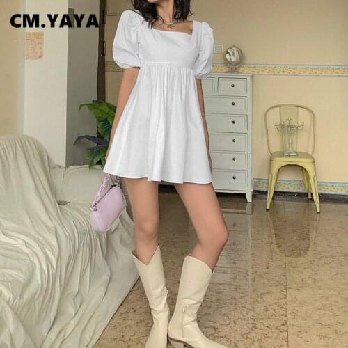 CM.YAYA Women Mini Dress Solid Backless Bandage Loose A-line Dresses Fashion High Street Vestidos Sexy Casualwear Summer Outfits