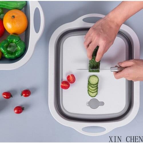 Multifunction Collapsible Cutting Board Dish Tub 3 In 1 Folding Sink Kitchen supplies Drain Basket Outdoor Camp Portable Basins