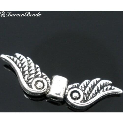 New Fashion Jewelry Antique Silver color Angel Wing Charm Spacers Beads for DIY jewelry making 23x7mm (B05959) 50 Pcs