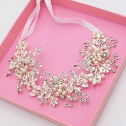 Fashion Wedding Hair Accessories Simulated Pearl Haedbands for Bride Crystal Crown Floral Elegant Hair Ornaments Hairpin
