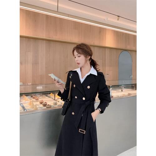 Fashion Temperament Lapel Trench Coat Large Size Womens 2019 New Slim Loose Windbreaker Ladies Autumn Coat With Belt f2161