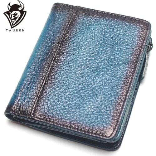 Natural Leather RFID Blocking Mens Top Layer Leather Brushed Wallet Handmade Retro Wallet Pure Leather Leather Coin Purse