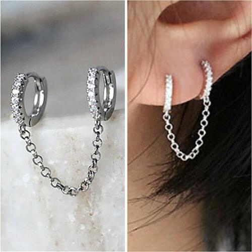 Ear Buckle Chain Set Men and Women Earrings Round Gold Chain Long Earrings Ear Clip Korean Fashion Jewelry Designer Earrings