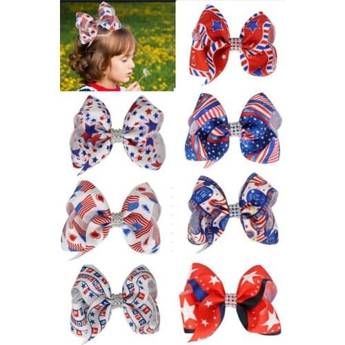NEW 22colors 4/8inch bowkot 4th of July Hair Bow USA Bows Independence Day Bowknot America Bows hair clip for baby headwear