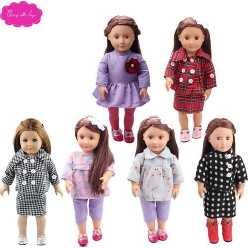 18 inch Girls doll clothes Fashion fall ensemble dress American newborn skirt Baby toys fit 43 cm baby dolls c1