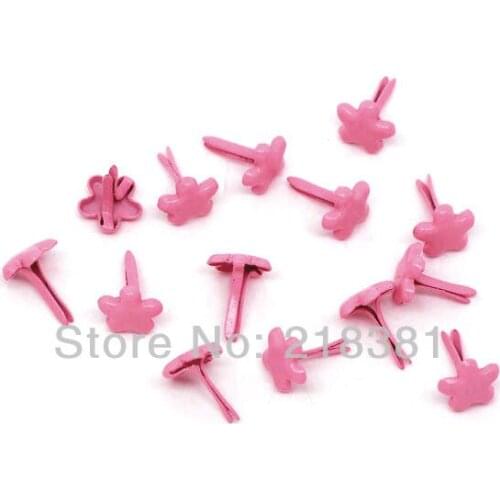 Wholesale 200Pcs Hot Pink Flower Brads Scrapbooking Embellishment Metal Crafts 9x7mm