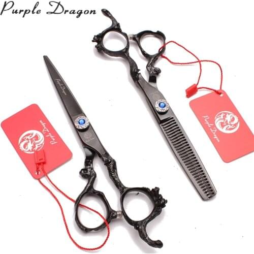 9003# 5.5" Purple Dragon Black 440C Hairdressing Scissors Straight Shears Thinning Shears Professional Hair Scissors Barber Shop