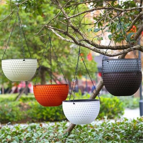 Rattan Plaited Hanging Baskets Garden Plant Flower Pot Resin Planter With Chain Flower Pot Hanger Outdoor Hanging Pot Holder