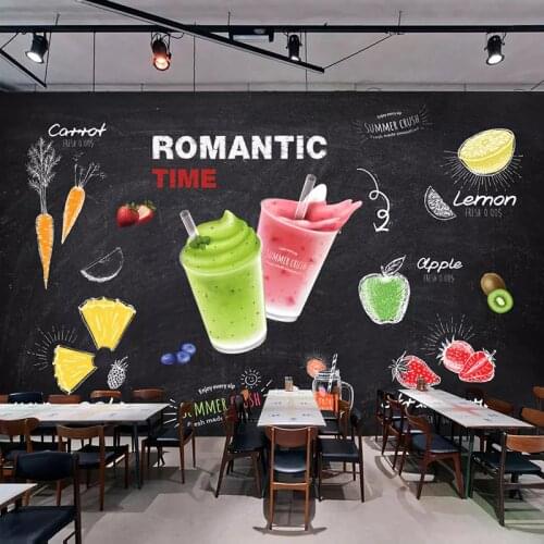 Custom Wall Mural 3D Creative Beverage Juice Art Wall Painting Bar Snack Bar Ice Cream Milk Tea Shop Wall Decor Poster Wallpaper