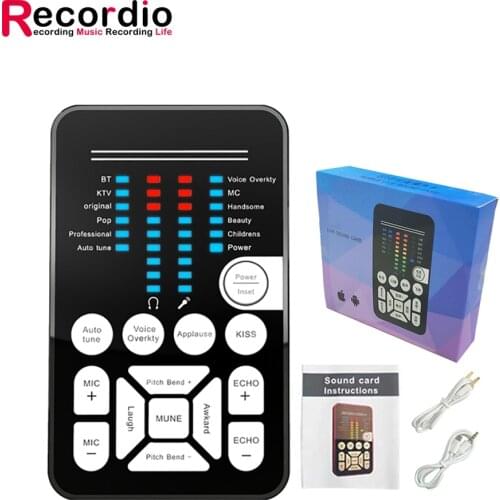 GAX-V6 Portable Live Sound Card with Audio Cable USB Cable BT Accompaniment Universal Phone Computer Sound Effects