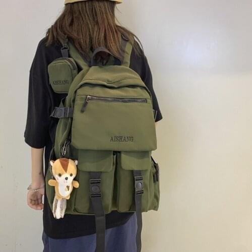 Cute 2021 New Multi Pocket Unisex Backpack College Embroidery Women Fashion Student Female School Bags Preppy Style Boy Nylon