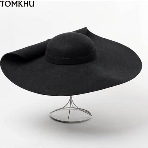 European American Fashion Designer Wool Hats For Women Men Curled Black Cap Wide Brim Fedora Hats Bowler Church Wedding Felt Hat
