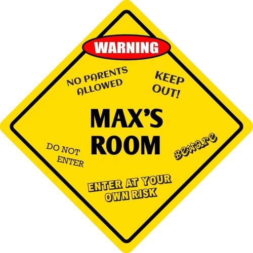 StickerPirate Maxs Room Funny Kids Room Door Warning Danger Metal Novelty Sign Aluminum