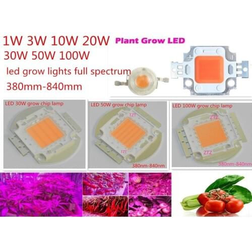 Full Spectrum led grow chip 380-840nm real watt 1W 3W 10W 20W 30W 50W 100W 35mil led plant lights Light Source Excellent Quality
