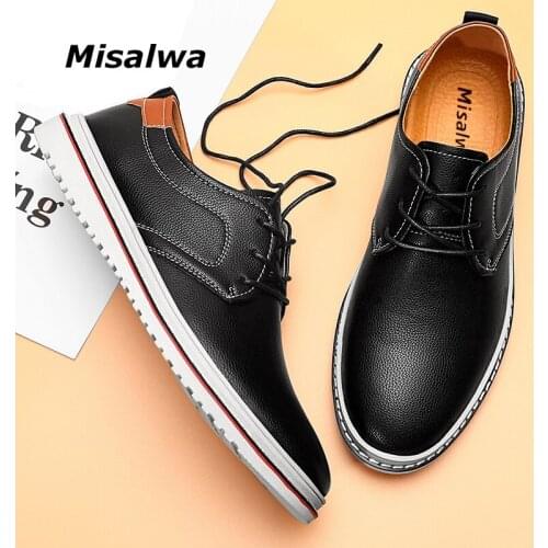 Misalwa Big Size 38 48 Basic Men Loafers Leather Brown Blue Men Flats Casual Oxford Brogue Lace Up Shoes Dropship
