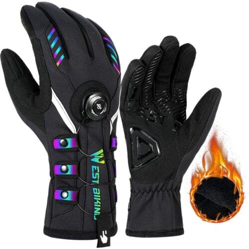 Cycling Self-locking Gloves Bike Adjustable Warm Gloves Touch Screen Full Finger Waterproof Reflective Skiing Glove For Cycling