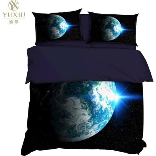 YuXiu 3D Printed Earth Duvet Covers 3Pcs set Black Blue Bedding Set Bed Linen Cover Pillowcases King Queen Full Twin size