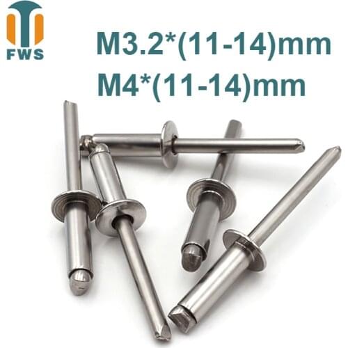 10 PCS M3.2/M4 11-14mm DIN EN ISO 15983 GB /T 12618.4 Stainless Steel Open End Blind Rivets Pop Rivets With Protruding Head