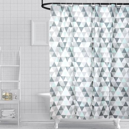 Shower Curtain Grey Triangle Waterproof Shower Curtain PEVA Thicken Bathroom Curtains With Hooks Home Mildew Proof Bath Curtains