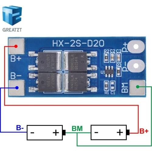 TZT 2S 7.4V 18650 lithium battery protection board 8.4 V battery protection board 13A working current 20A current-limiting