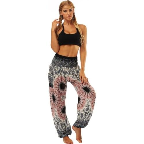 Women Yoga Pant Fitness Trouser Pocket Workout Sport Bottom Summer Ethnic Style 3D Printed Bloomers Belly Dance Loose Harem Pant