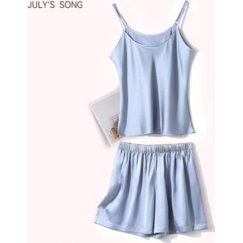 JULYS SONG 2020 Summer Satin Faux Silk Women Pajamas Set Slings Shorts Solid Womens Nightwear Homewear Sexy Female Pijamas