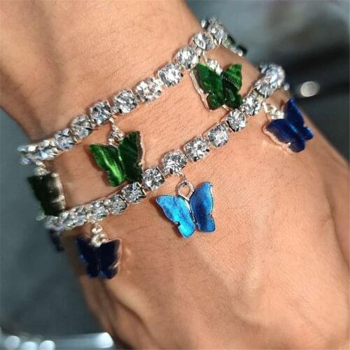 2020 New Boho Simple Crystal Chain Bracelet Fashion Bracelets For Women Vintage Multi-color Butterfly Pendant Jewelry Party Gift