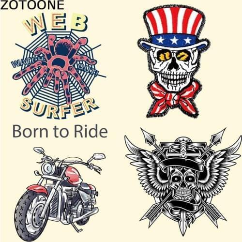 ZOTOONE Punk Skull Motorcycle Patches Iron on Heat Transfer Patches for Kid Clothing DIY Stripes Applique T-shirt Custom Sticker