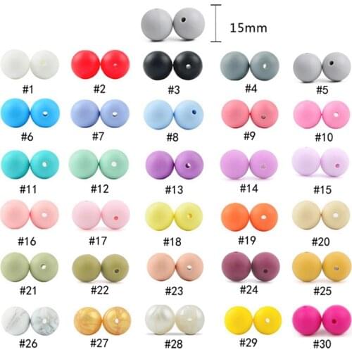 100pcs 15mm Silicone Beads Baby Teething round Beads Pacifier Chain DIY toys Silicon Teether BPA Free Bracelet necklace kids