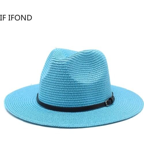 2021 Summer Beach Paper Straw Hat For Women Colorfuls Panama Vacation Sun Caps Wide Brim Top Jazz Hat