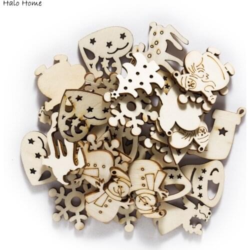 30pcs Christmas Wooden Chips Scrapbooking Carfts Handmade Home Party Festival Decor Accessory Art Graffiti Painted 20-30mm