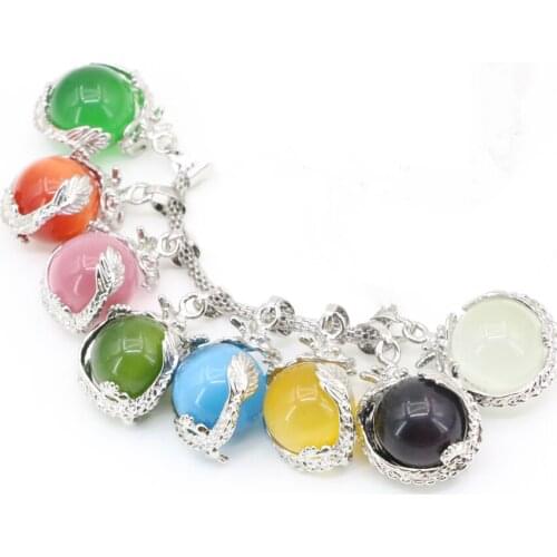 8 Colors 20x27mm Dragon Animal Charms Stone Pendant Jewelry Making Opal Round Ball Inlay Cat Eyes Crystal Beads Findings B3299