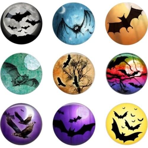 Hot sale 5pcs16mm20mm25mm Halloween Bat With Full Moon Goth Handmade Photo Glass Drop Style Cabochons Jewelry Accessories