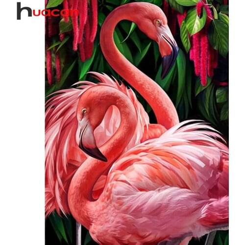 Huacan DIY Diamond Painting With Square Rhinestones Flamingo Animal Diamond Embroidery Mosaic 5D Home Decor