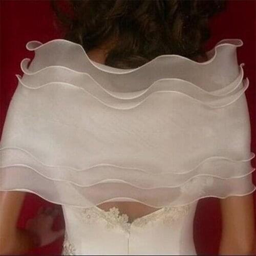 White Elegant Flower Multi Layer Tulle Shawl Wedding Wrap Bridal Chiffon Short Coat Fairy Marriage Accessories