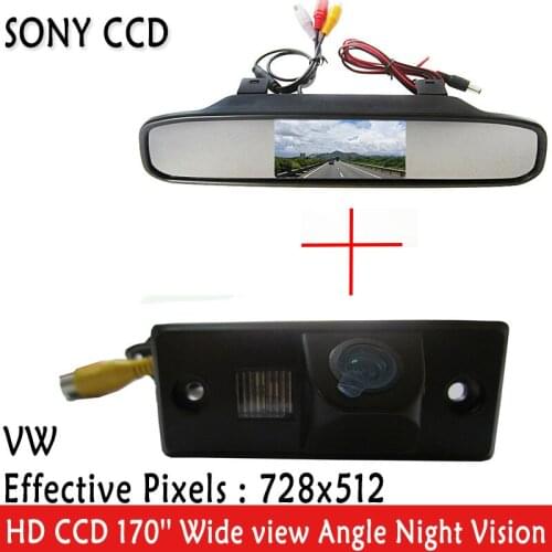 HD Parking Monitor, LED Night Vision Reversing SONY CCD Car Rear View Camera With 4.3' Car Rearview Mirror Monitor FOR VW