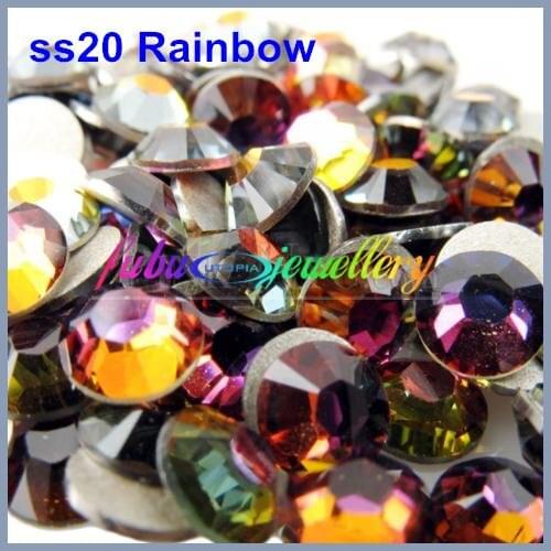 Good Quality ss3-ss34 Rainbow Flat Back Nail Art Glue On Rhinestones / Non Hotfix Crystals