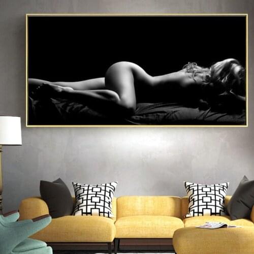 Nude Portrait Art Poster Print on Canvas Painting Sexy Sleeping Black and White Women Wall Art Picture for Living Room Decor