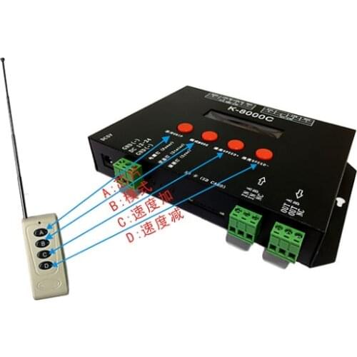 K-8000C programmable DMX/SPI SD card pixel controller;DC5-24V for RGB full color led pixel light strip WS2811 WS2812B APA102
