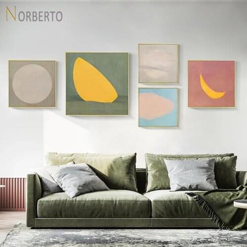 Nordic Style Canvas Painting Poster Morandi Watercolor Art Pictures Abstract Moon Pattern for Home Rooms Gallery Wall Decoration
