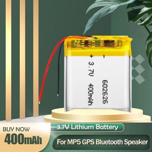 602626 3.7V 400mAh Lithium Polymer Lipo Rechargeable Battery For MP3 MP4 GPS DVR Smart Watch LED Light Razor Hearing Aid Camera
