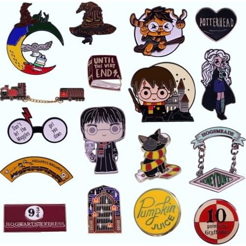 Metal Cartoon Brooch Magic School Cat Glasses Enamel Pins Collect Backpack Hat Bag Lapel Badges Children Fashion Jewelry Gifts