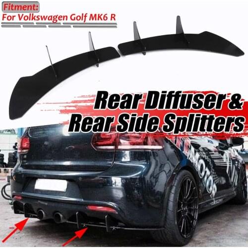 MK6 R Car Rear Bumper Diffuser Lip & Rear Side Splitters Spoiler Guard Diffuser Balck For VW For Volkswagen For Golf MK6 R ABS