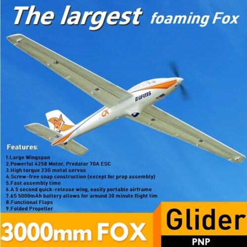 FMS RC Airplane Plane Glider 3000mm 3m FOX with Flaps 5CH 6S EPO PNP Big Large Size Trainer Sailplane Hobby Model Aircraft Avio