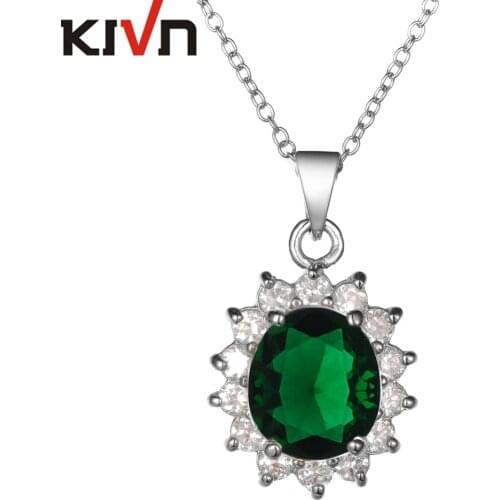 KIVN Fashion Jewelry Blue CZ Cubic Zirconia Women Girls Wedding Bridal Princess Diana Pendant Necklaces Christmas Birthday Gifts